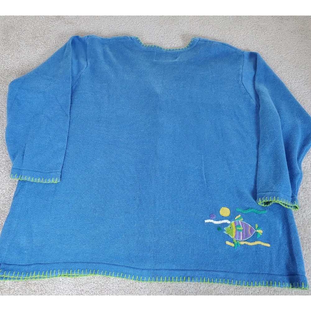 Quacker Factory Cardigan Women's 2X Blue Tropical Nautical Embroidered A100118 - Picture 2 of 8